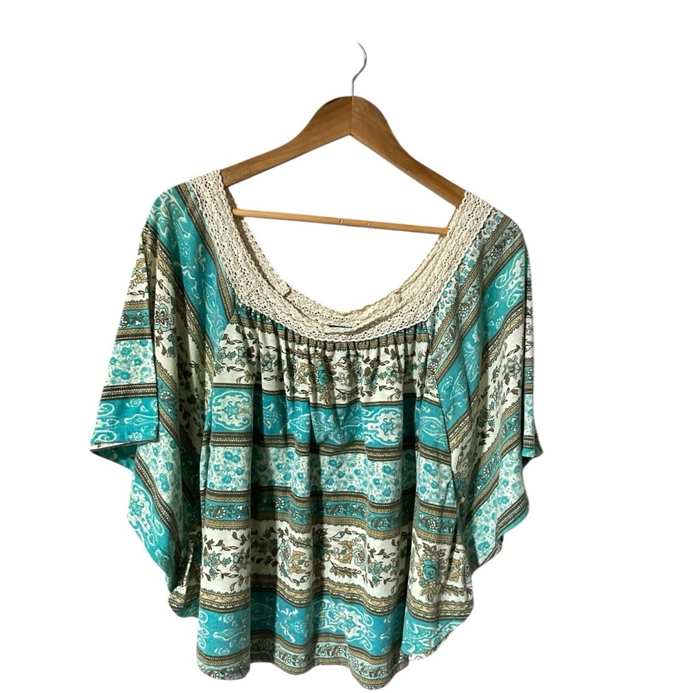 Rue21 Teal and Cream Boho Blouse